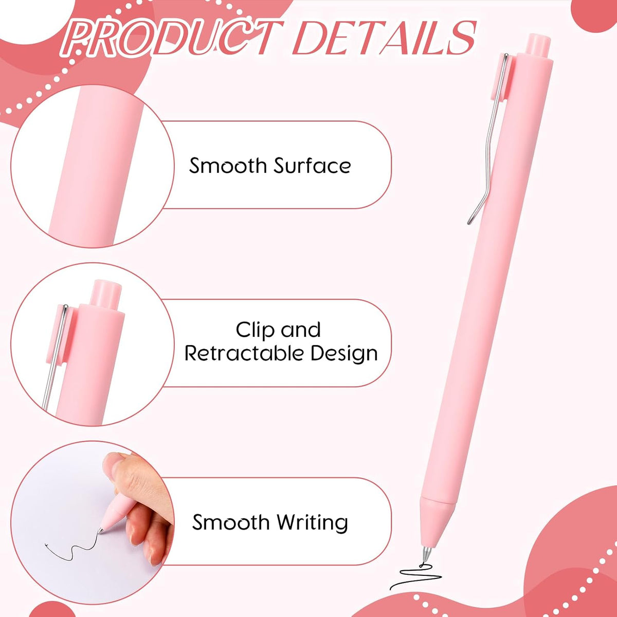 50 Pcs Pink Ballpoint Pens Bulk Retractable Writing Pens