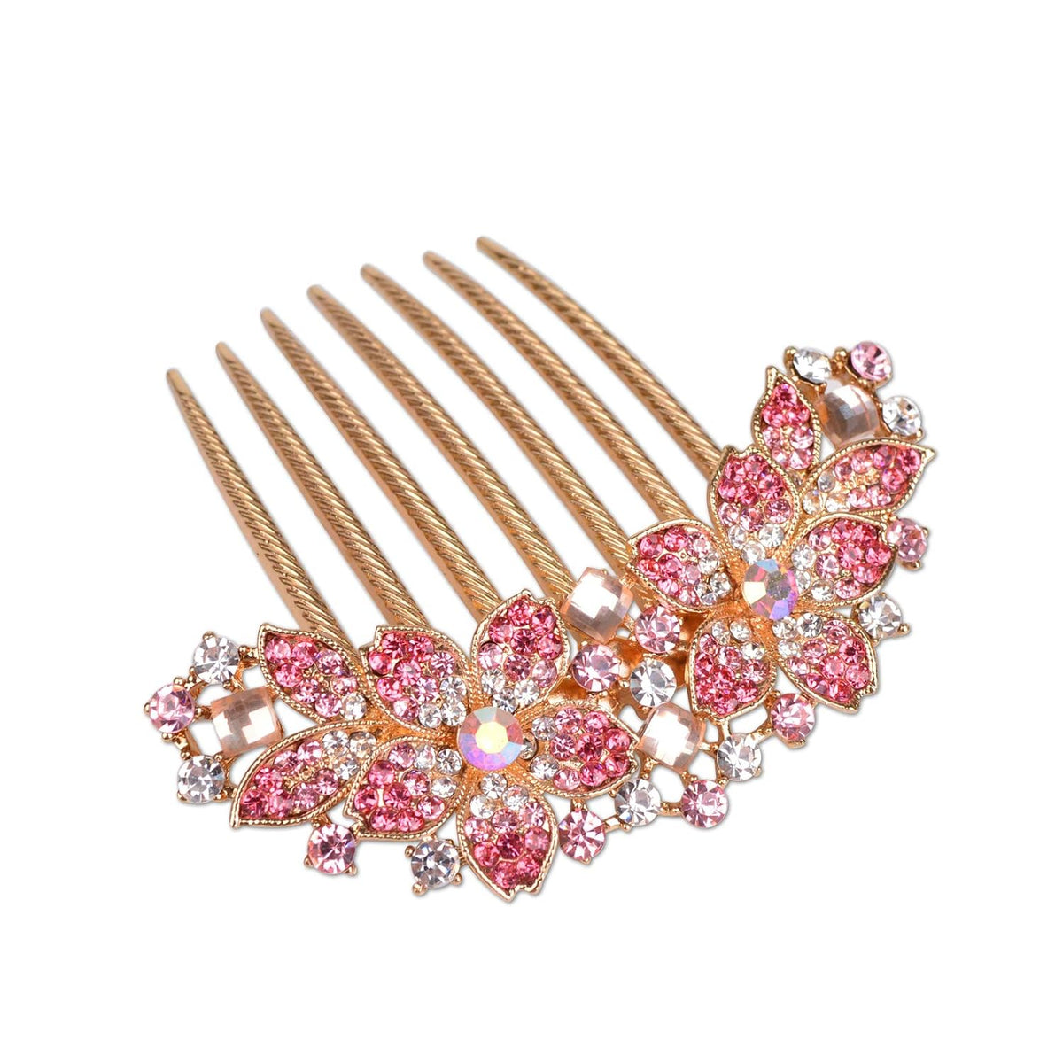 Women Rhinestone Inlaid Flower Hair Comb Hairpin Barrette Accessory,Also Perfect Mother's Day Gifts for Mom (Pink)