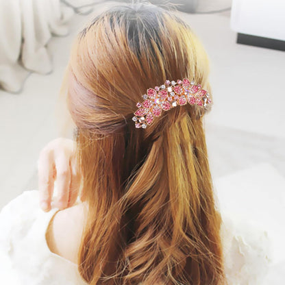 Women Rhinestone Inlaid Flower Hair Comb Hairpin Barrette Accessory,Also Perfect Mother's Day Gifts for Mom (Pink)