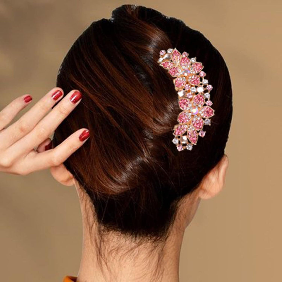 Women Rhinestone Inlaid Flower Hair Comb Hairpin Barrette Accessory,Also Perfect Mother's Day Gifts for Mom (Pink)