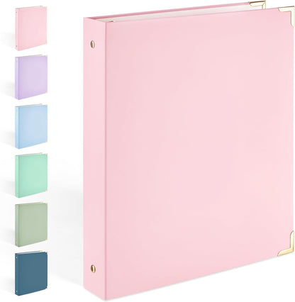 3 Ring Binder 1 Inch with Metal Corner, Letter Size, Pink