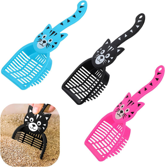 3 PCS Cat Poop Scoop Durable Cat Litter Scoop Deep Shovel Cat Litter Scooper Litter Tray Scoop Kitty Scoop Pet Poop Cleaning Tool for Pet Poop(Blue,Pink,Black)
