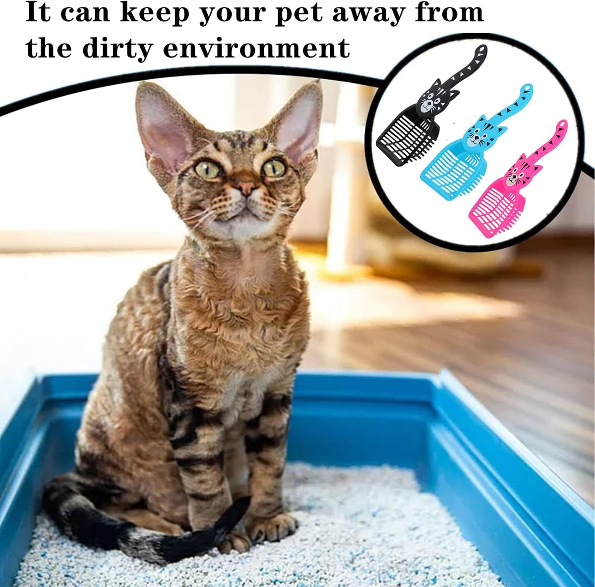 3 PCS Cat Poop Scoop Durable Cat Litter Scoop Deep Shovel Cat Litter Scooper Litter Tray Scoop Kitty Scoop Pet Poop Cleaning Tool for Pet Poop(Blue,Pink,Black)