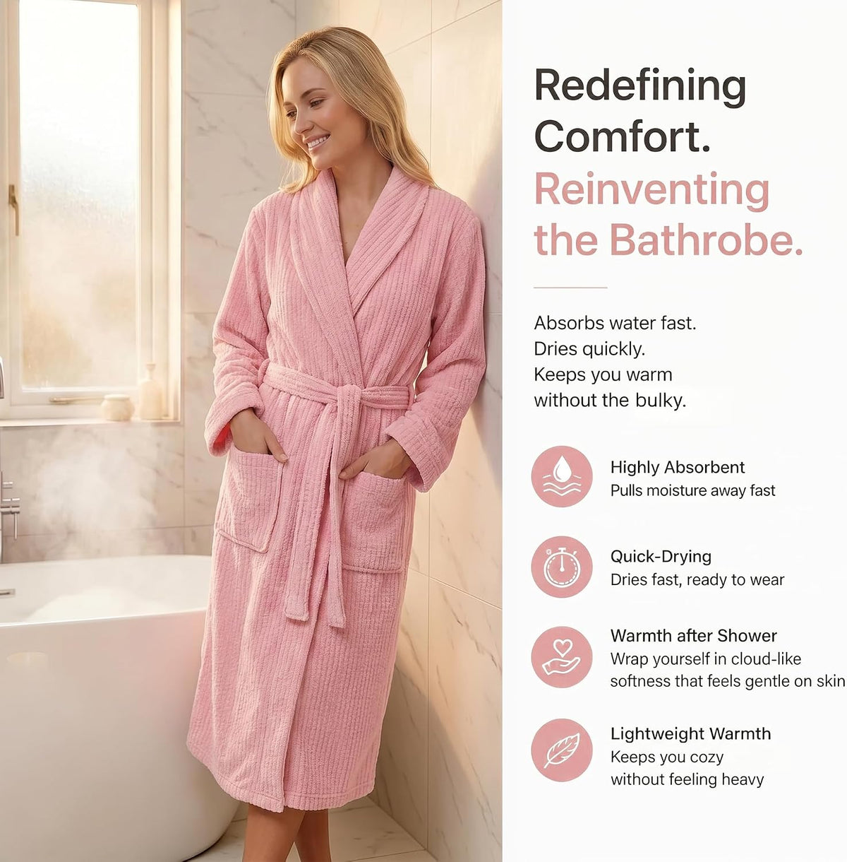 Women's Shawl Collar Bathrobe, Soft Long Towel Robes for Women - Super Absorbent Quick Dry yet Warm