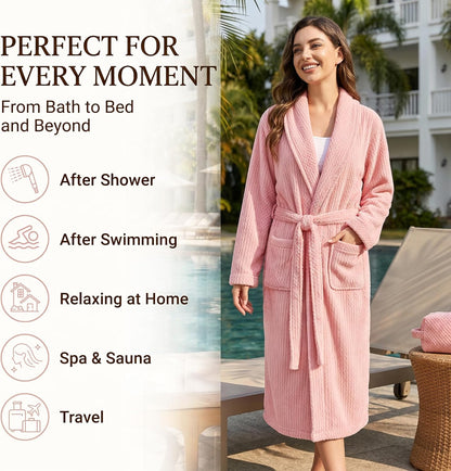 Women's Shawl Collar Bathrobe, Soft Long Towel Robes for Women - Super Absorbent Quick Dry yet Warm