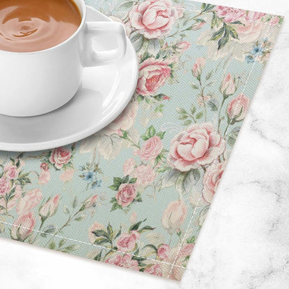 Pink Flowers Placemats Set of 4, 17x12 Inch Rustic Spring Floral Blossom Natural Romantic Table Mats for Home Party Kitchen Dining Decor