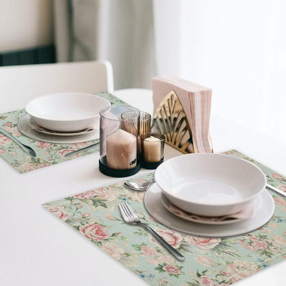 Pink Flowers Placemats Set of 4, 17x12 Inch Rustic Spring Floral Blossom Natural Romantic Table Mats for Home Party Kitchen Dining Decor
