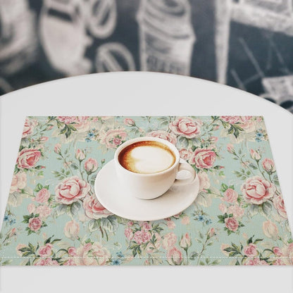 Pink Flowers Placemats Set of 4, 17x12 Inch Rustic Spring Floral Blossom Natural Romantic Table Mats for Home Party Kitchen Dining Decor