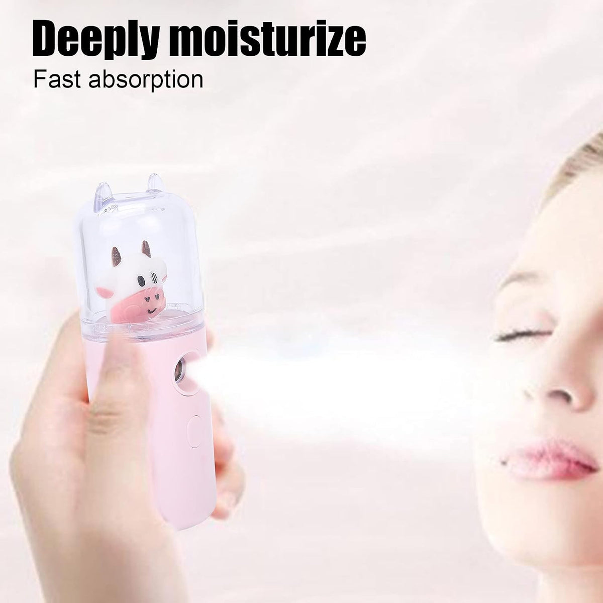 Nano Facial Mister, Cute Cartoon Animal Facial Mist Sprayer Mini Hydrating Moisturizing Cool Mist Handheld Facial Sprayer Portable Home Office Skin Moisturizing Spray(pink)