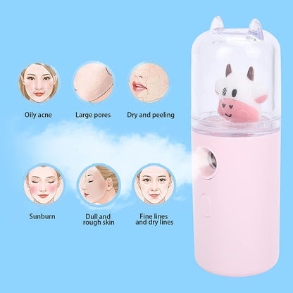 Nano Facial Mister, Cute Cartoon Animal Facial Mist Sprayer Mini Hydrating Moisturizing Cool Mist Handheld Facial Sprayer Portable Home Office Skin Moisturizing Spray(pink)