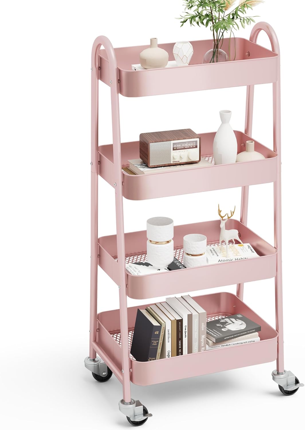 Metal 4 Tiers Rolling Storage Utility Cart with Lockable Wheels