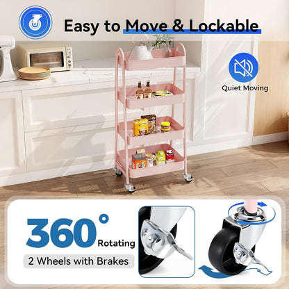 Metal 4 Tiers Rolling Storage Utility Cart with Lockable Wheels