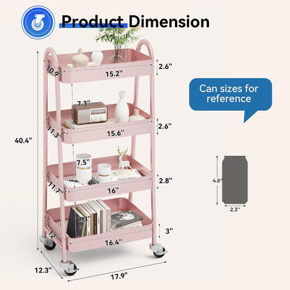 Metal 4 Tiers Rolling Storage Utility Cart with Lockable Wheels