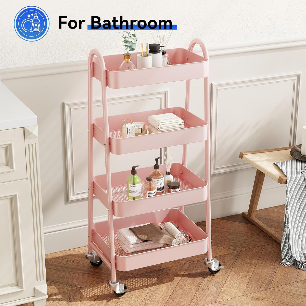 Metal 4 Tiers Rolling Storage Utility Cart with Lockable Wheels