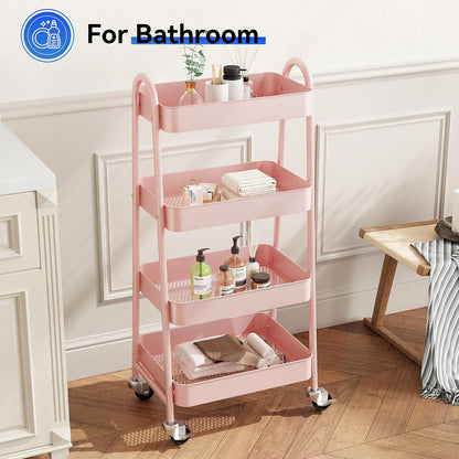 Metal 4 Tiers Rolling Storage Utility Cart with Lockable Wheels