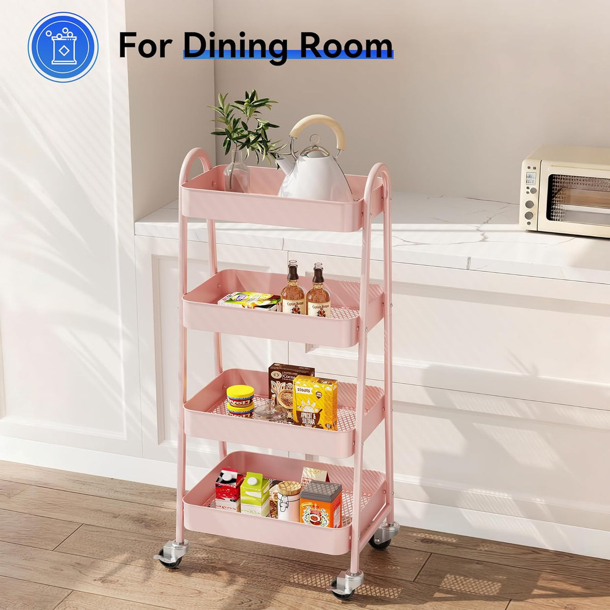 Metal 4 Tiers Rolling Storage Utility Cart with Lockable Wheels