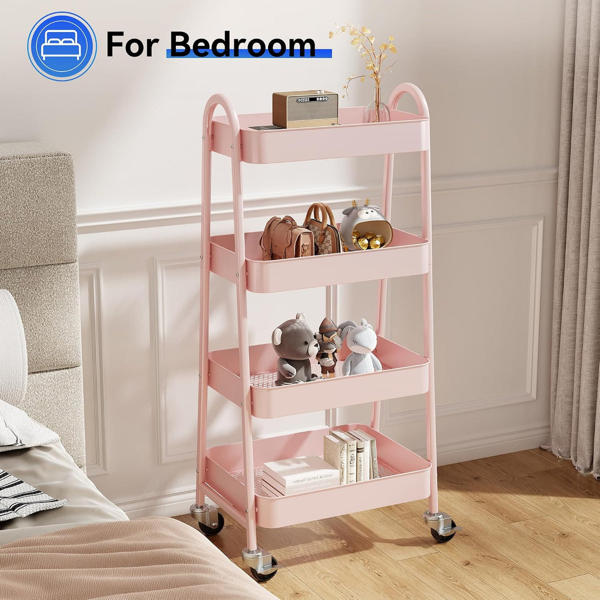 Metal 4 Tiers Rolling Storage Utility Cart with Lockable Wheels