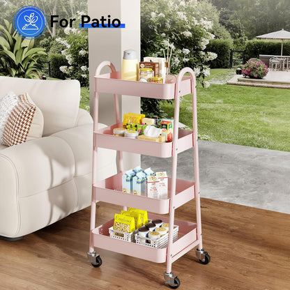 Metal 4 Tiers Rolling Storage Utility Cart with Lockable Wheels