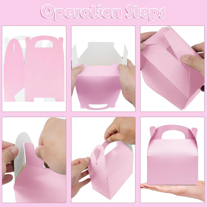 24 Pcs Pink Party Favor Treat Boxes, Pink Paper Candy Gift Gable Boxes for Party Favors, Goodie Box for Birthday Wedding Spring Baby Shower Parties Supplies Decorations, 6 x 3.5 x 3 Inches