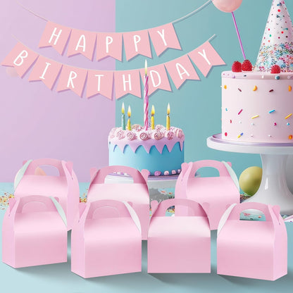 24 Pcs Pink Party Favor Treat Boxes, Pink Paper Candy Gift Gable Boxes for Party Favors, Goodie Box for Birthday Wedding Spring Baby Shower Parties Supplies Decorations, 6 x 3.5 x 3 Inches