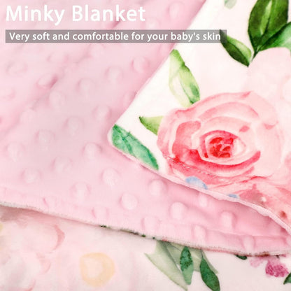 Baby Blankets for Girls, Soft Pink Minky Toddler Blanket 30x40 Inches, Double Layer, Dotted Backing, Floral Baby Crib Blanket for Nursery, Baby Car Seat, Pet, Pink Flower & Butterfly