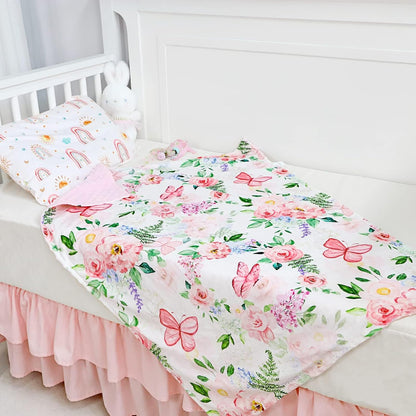 Baby Blankets for Girls, Soft Pink Minky Toddler Blanket 30x40 Inches, Double Layer, Dotted Backing, Floral Baby Crib Blanket for Nursery, Baby Car Seat, Pet, Pink Flower & Butterfly