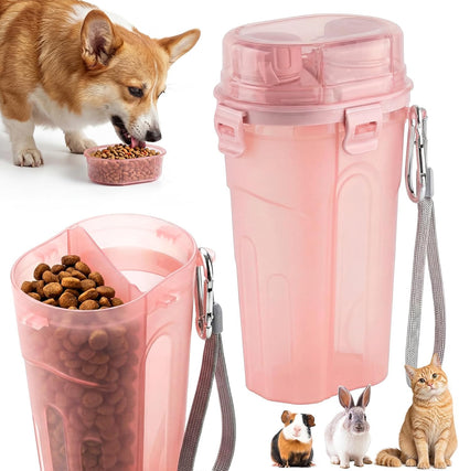 Dog Water Bottle with Food Container,31oz Leakproof 2-in-1 Portable Pet Water Dispenser & Feeder,Dog Travel Water Bottle,Dog Gift Stuff Accessories for Medium Large Dogs Cats Hiking Camping(Pink)
