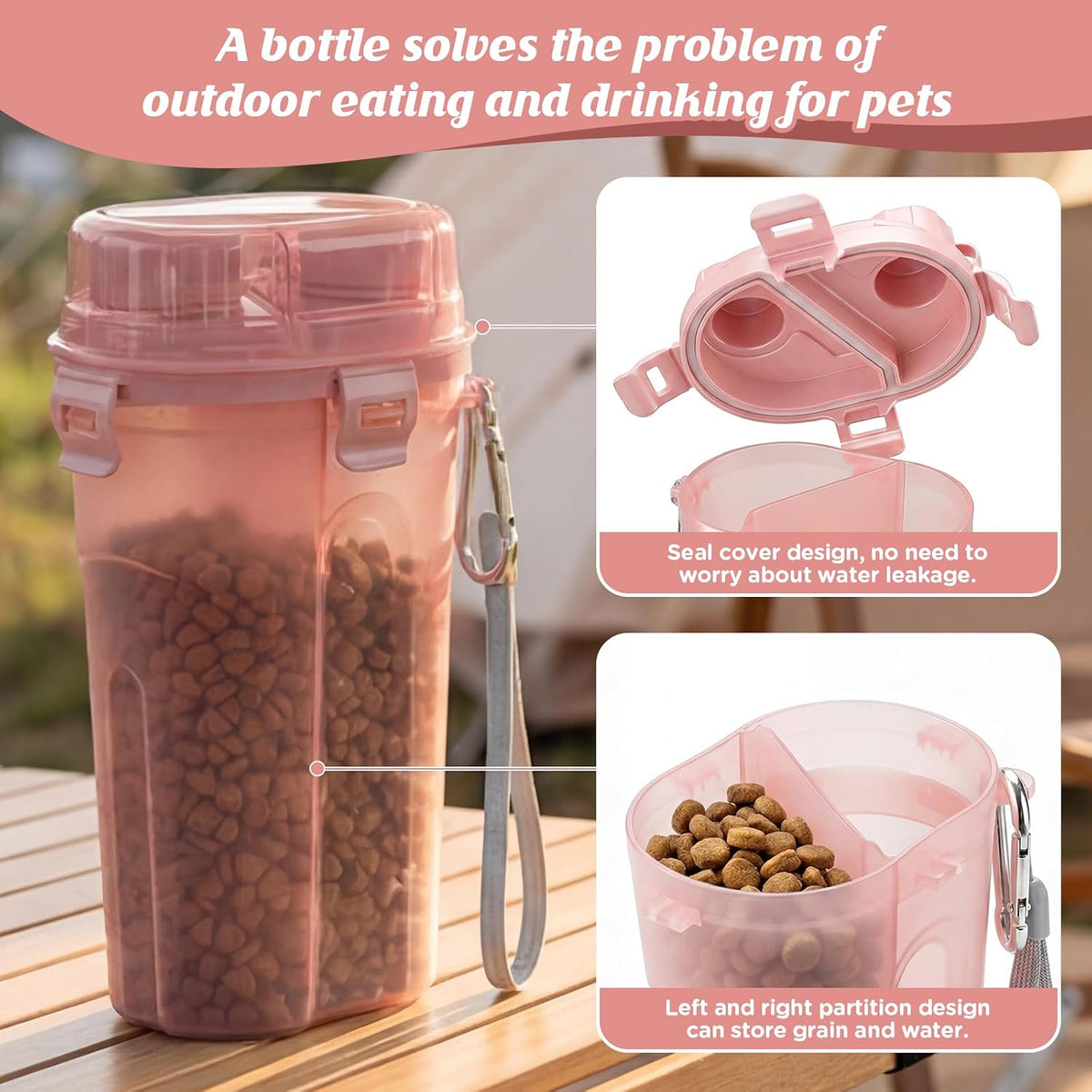 Dog Water Bottle with Food Container,31oz Leakproof 2-in-1 Portable Pet Water Dispenser & Feeder,Dog Travel Water Bottle,Dog Gift Stuff Accessories for Medium Large Dogs Cats Hiking Camping(Pink)
