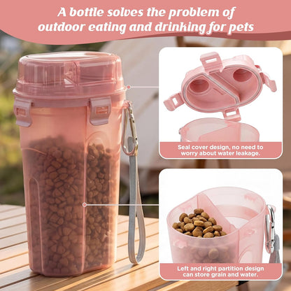 Dog Water Bottle with Food Container,31oz Leakproof 2-in-1 Portable Pet Water Dispenser & Feeder,Dog Travel Water Bottle,Dog Gift Stuff Accessories for Medium Large Dogs Cats Hiking Camping(Pink)