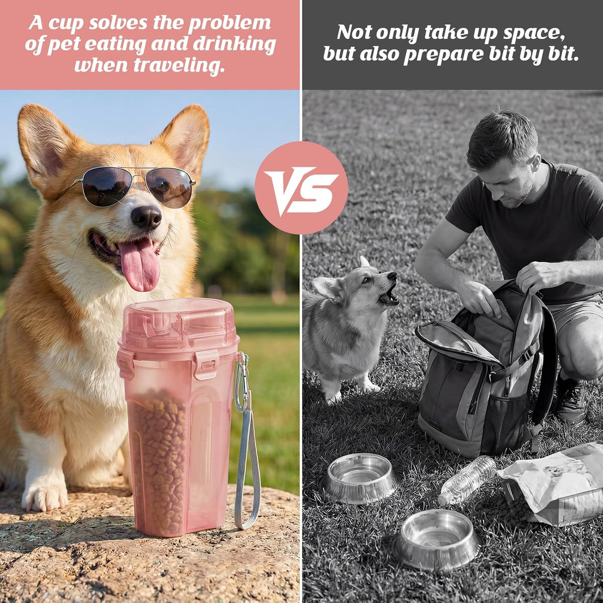 Dog Water Bottle with Food Container,31oz Leakproof 2-in-1 Portable Pet Water Dispenser & Feeder,Dog Travel Water Bottle,Dog Gift Stuff Accessories for Medium Large Dogs Cats Hiking Camping(Pink)