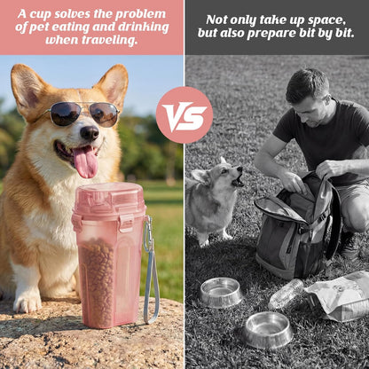 Dog Water Bottle with Food Container,31oz Leakproof 2-in-1 Portable Pet Water Dispenser & Feeder,Dog Travel Water Bottle,Dog Gift Stuff Accessories for Medium Large Dogs Cats Hiking Camping(Pink)