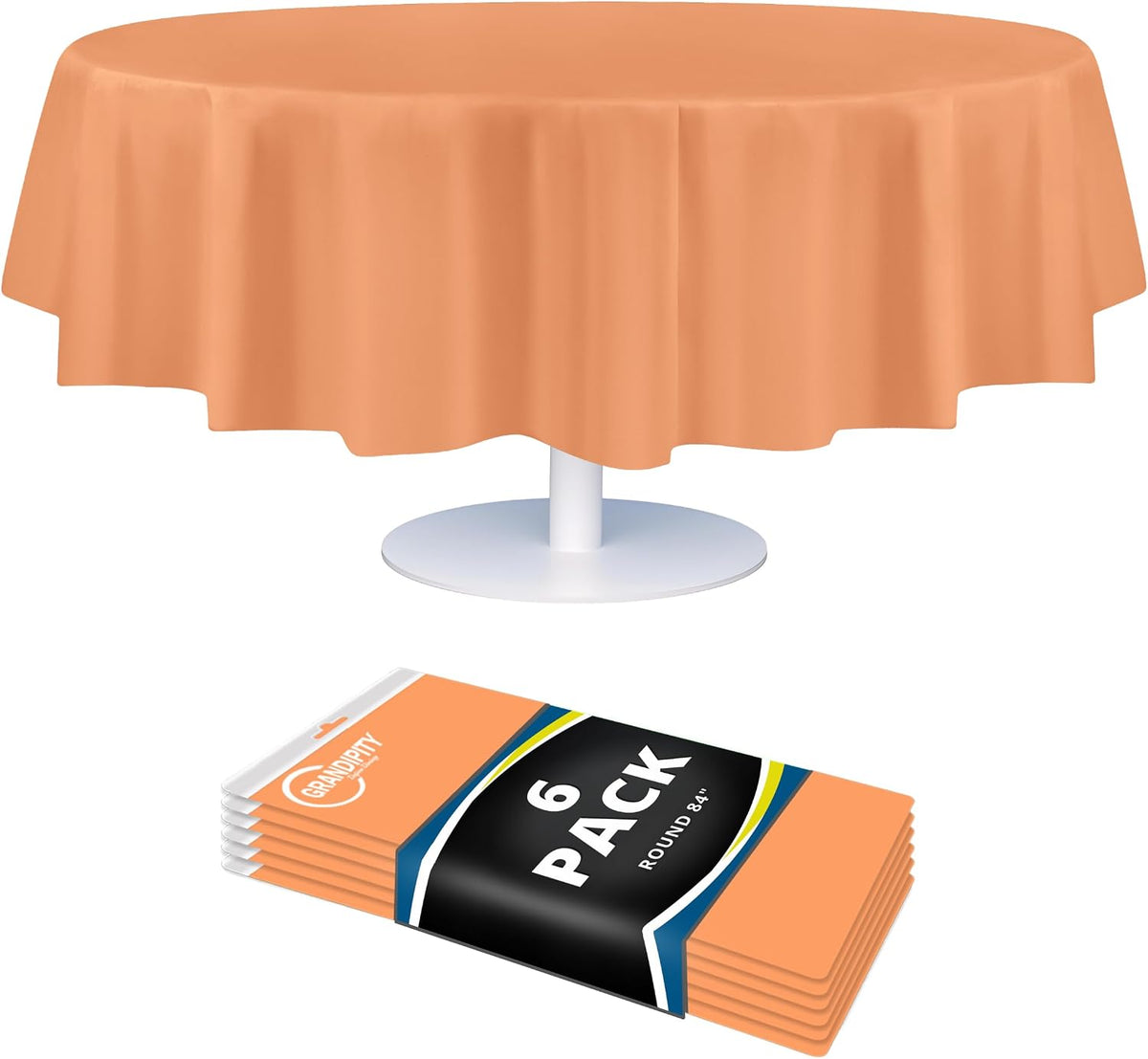 Peach Plastic Table Cloth Disposable (6 Pk) 84in Round Tablecloth Premium Party Table Cloths Disposable - Perfect Table Cloth Round Cover for Any Table Up to 6 Feet