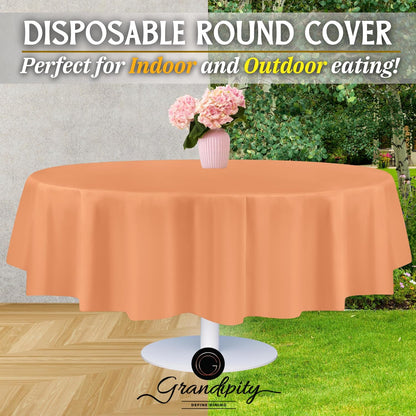 Peach Plastic Table Cloth Disposable (6 Pk) 84in Round Tablecloth Premium Party Table Cloths Disposable - Perfect Table Cloth Round Cover for Any Table Up to 6 Feet