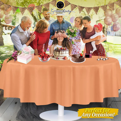 Peach Plastic Table Cloth Disposable (6 Pk) 84in Round Tablecloth Premium Party Table Cloths Disposable - Perfect Table Cloth Round Cover for Any Table Up to 6 Feet