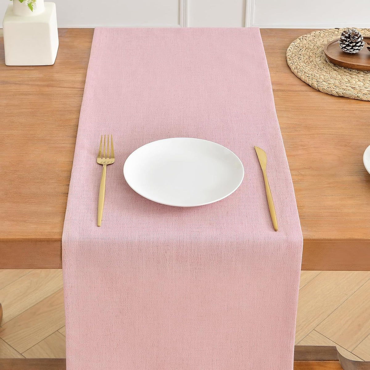 Linen Table Runner, Burlap Pink Table Runners 36 Inches Long