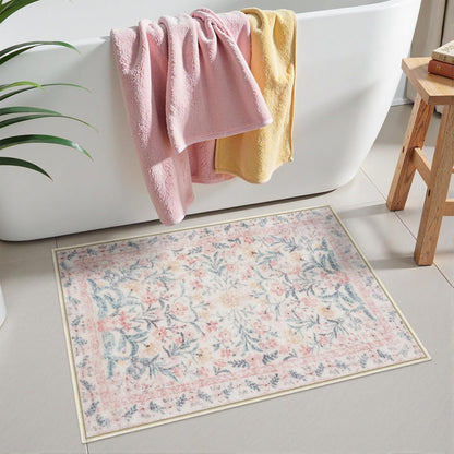 Blush Pink Bathroom Rugs 20x32 Inch Boho Floral Cute Bath Rugs