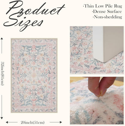 Blush Pink Bathroom Rugs 20x32 Inch Boho Floral Cute Bath Rugs