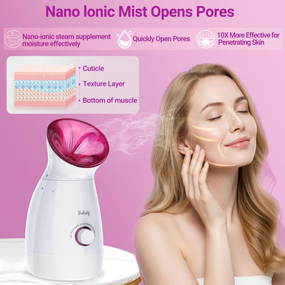 Facial Steamer Large 3-in-1, Towel Warmer & Humidifier Mode, Nano-Ionic Face Steamer with Skin Care Tools, Facial Pores Deep Cleaning, Warm Mist Home Sauna Spa for Women, Birthday Gifts