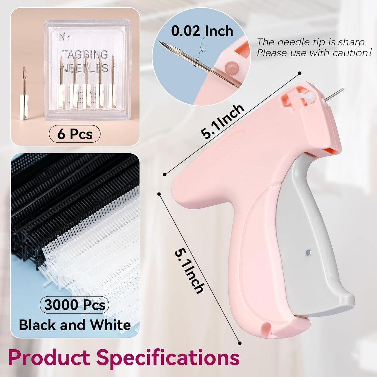 Handheld Tagging Gun for Clothes, with 3000 Fasteners, Pink