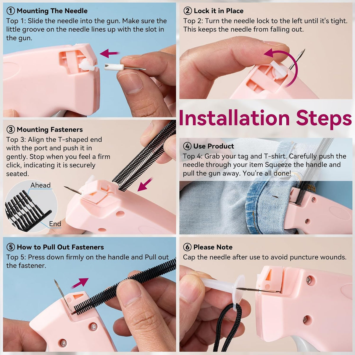 Handheld Tagging Gun for Clothes, with 3000 Fasteners, Pink