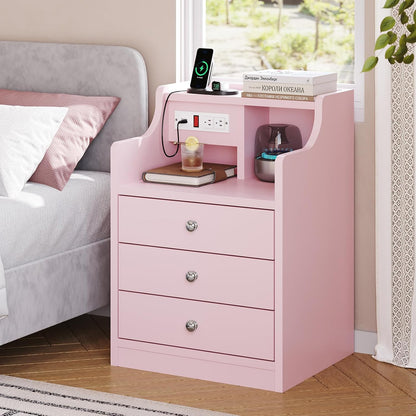 Pink Nightstand with Charging Station