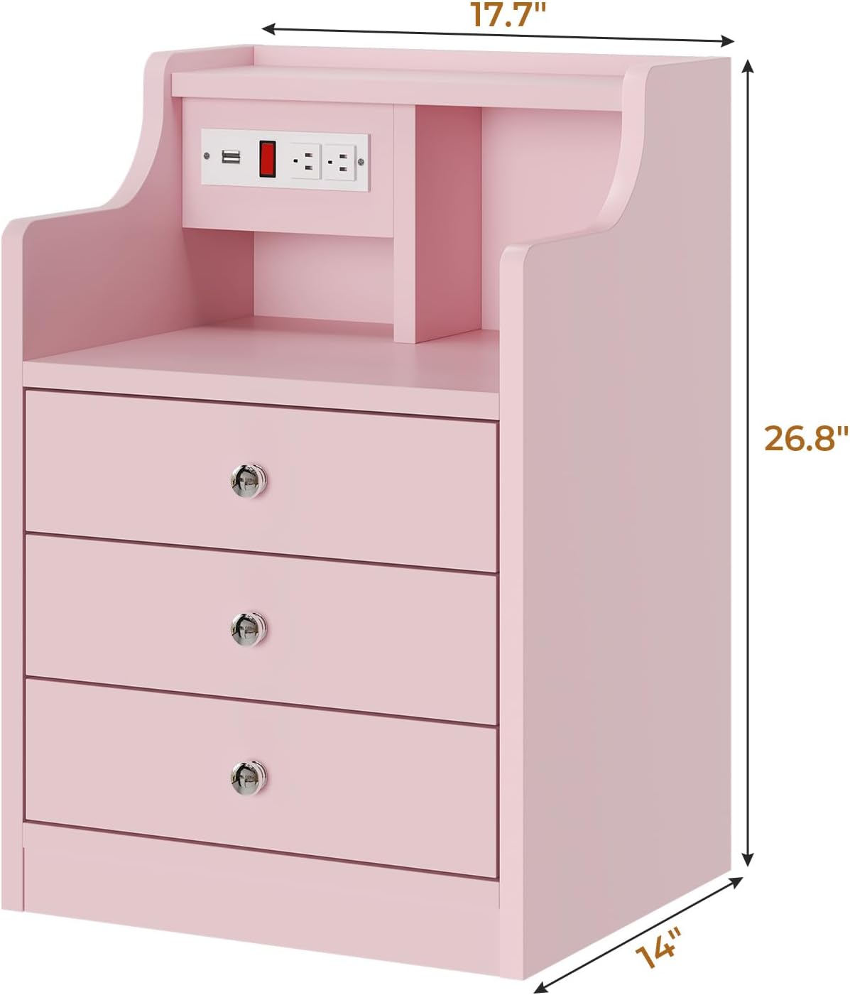Pink Nightstand with Charging Station