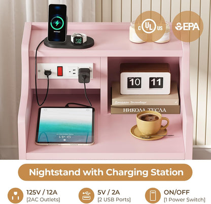 Pink Nightstand with Charging Station