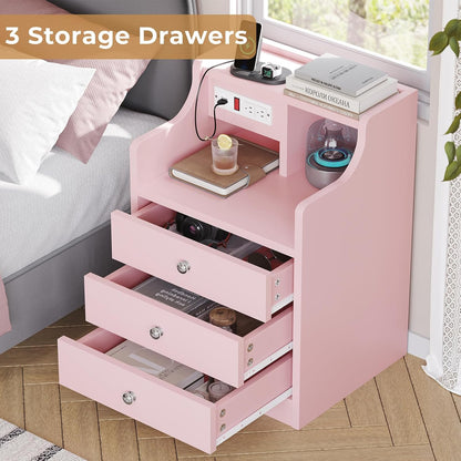 Pink Nightstand with Charging Station