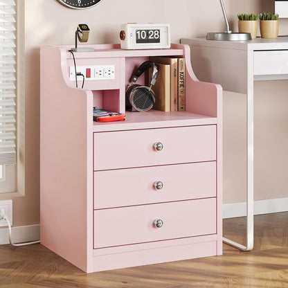 Pink Nightstand with Charging Station