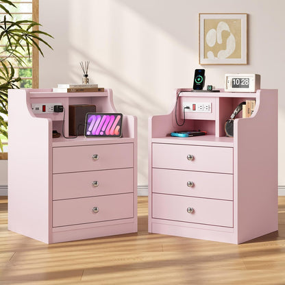 Pink Nightstand with Charging Station