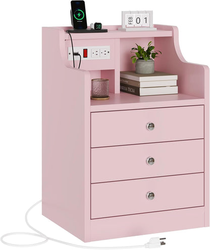 Pink Nightstand with Charging Station