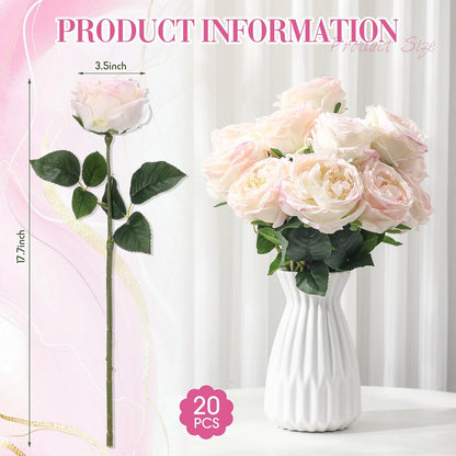 20 Pcs Peonies Artificial Flowers Faux Look Real,Light Pink