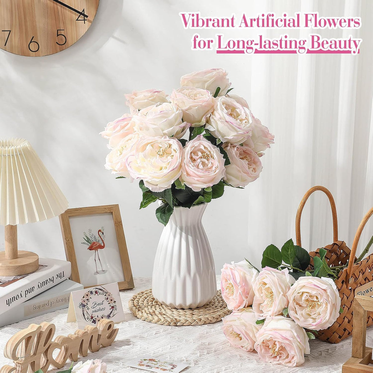 20 Pcs Peonies Artificial Flowers Faux Look Real,Light Pink