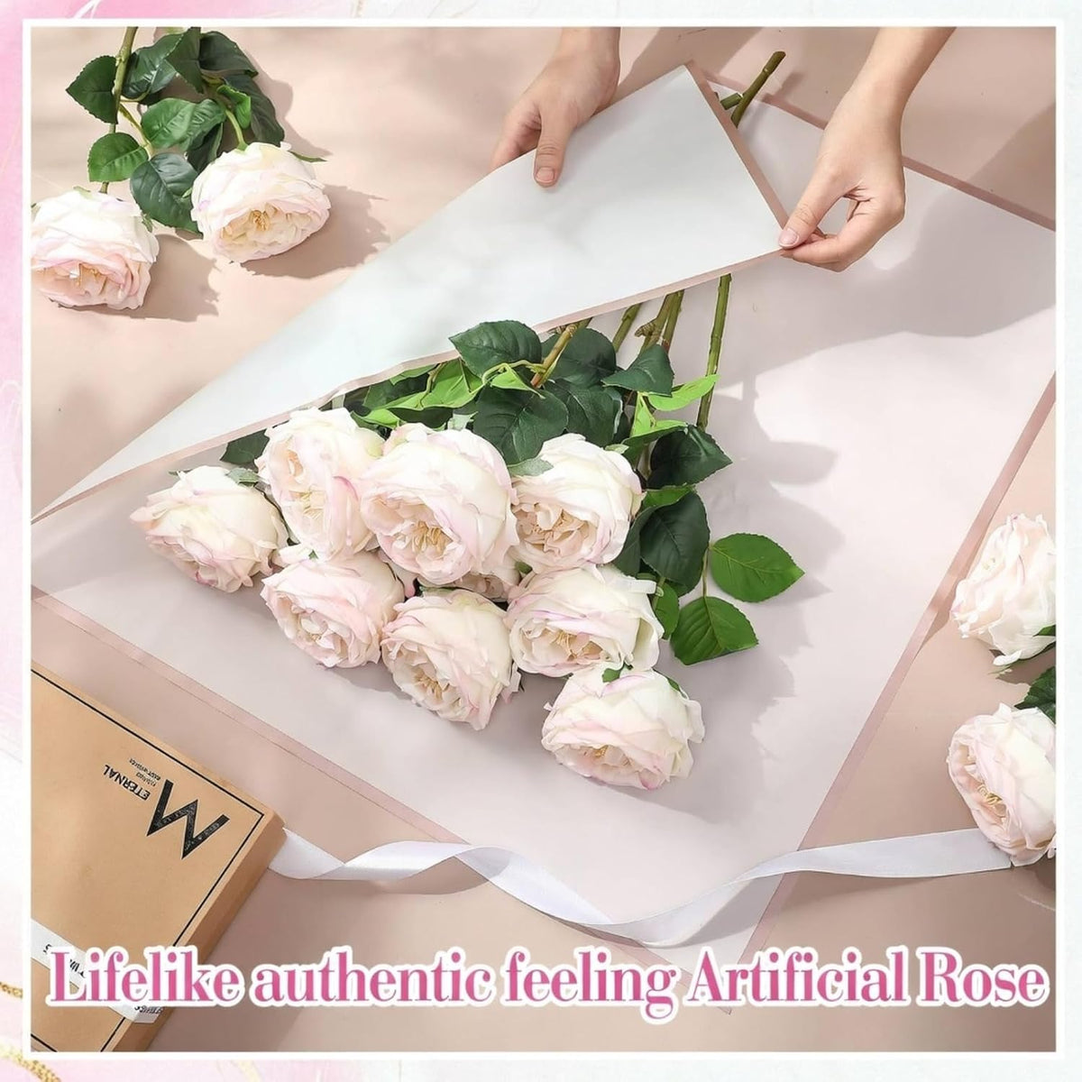 20 Pcs Peonies Artificial Flowers Faux Look Real,Light Pink